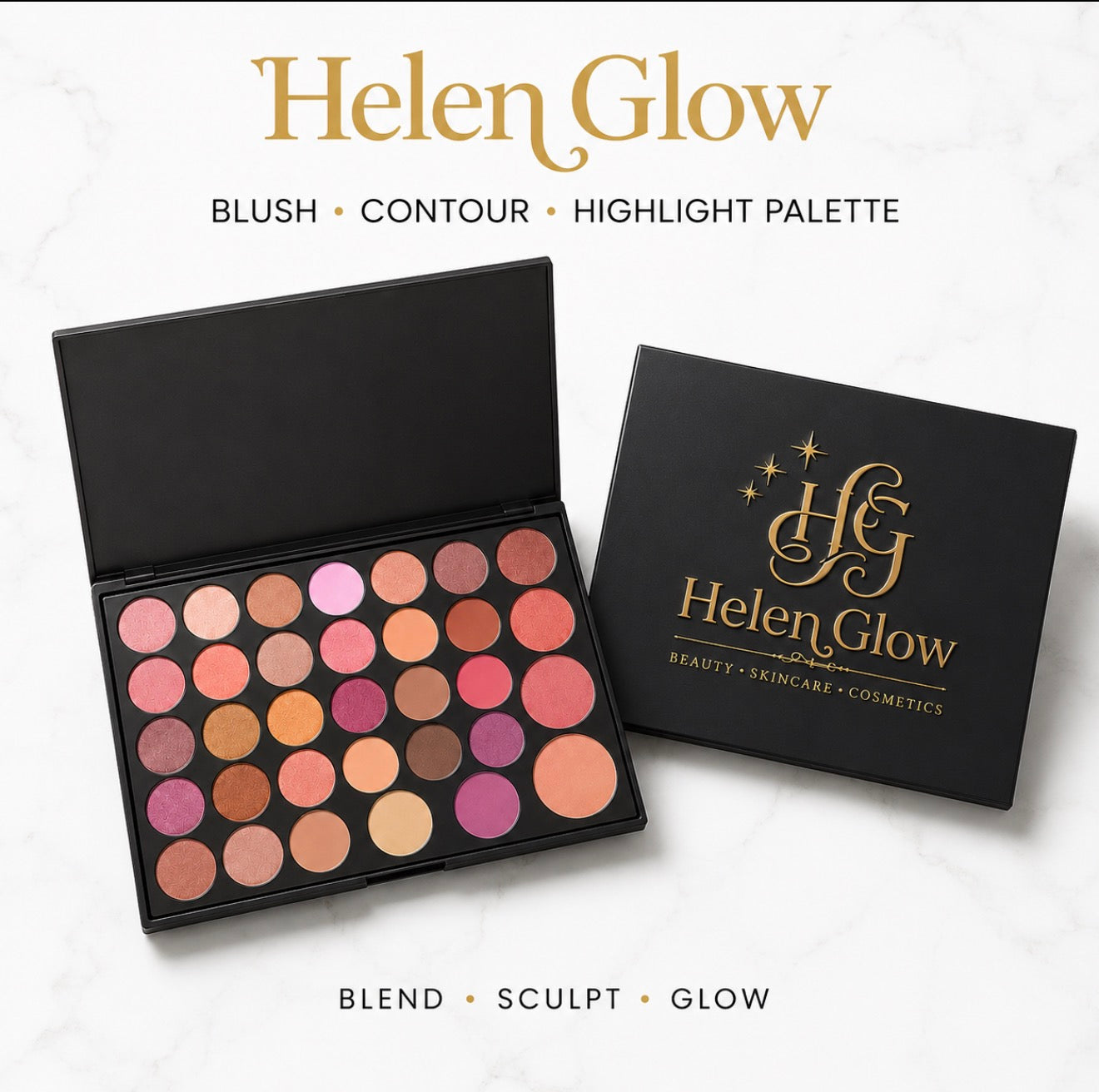 Helen Glow
Blush • Contour • Highlight Palette